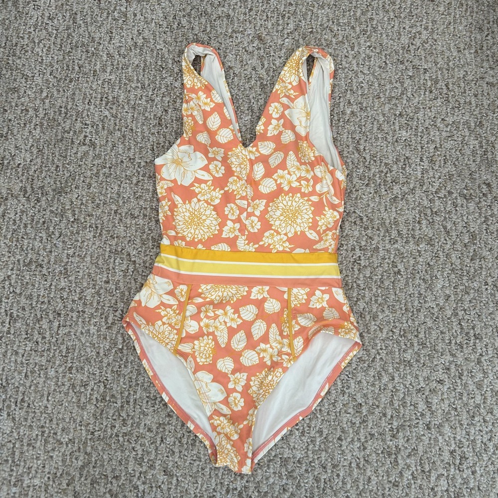 Matilda Jane Lines Swimsuit Women Small Bathing Suit Floral Orange